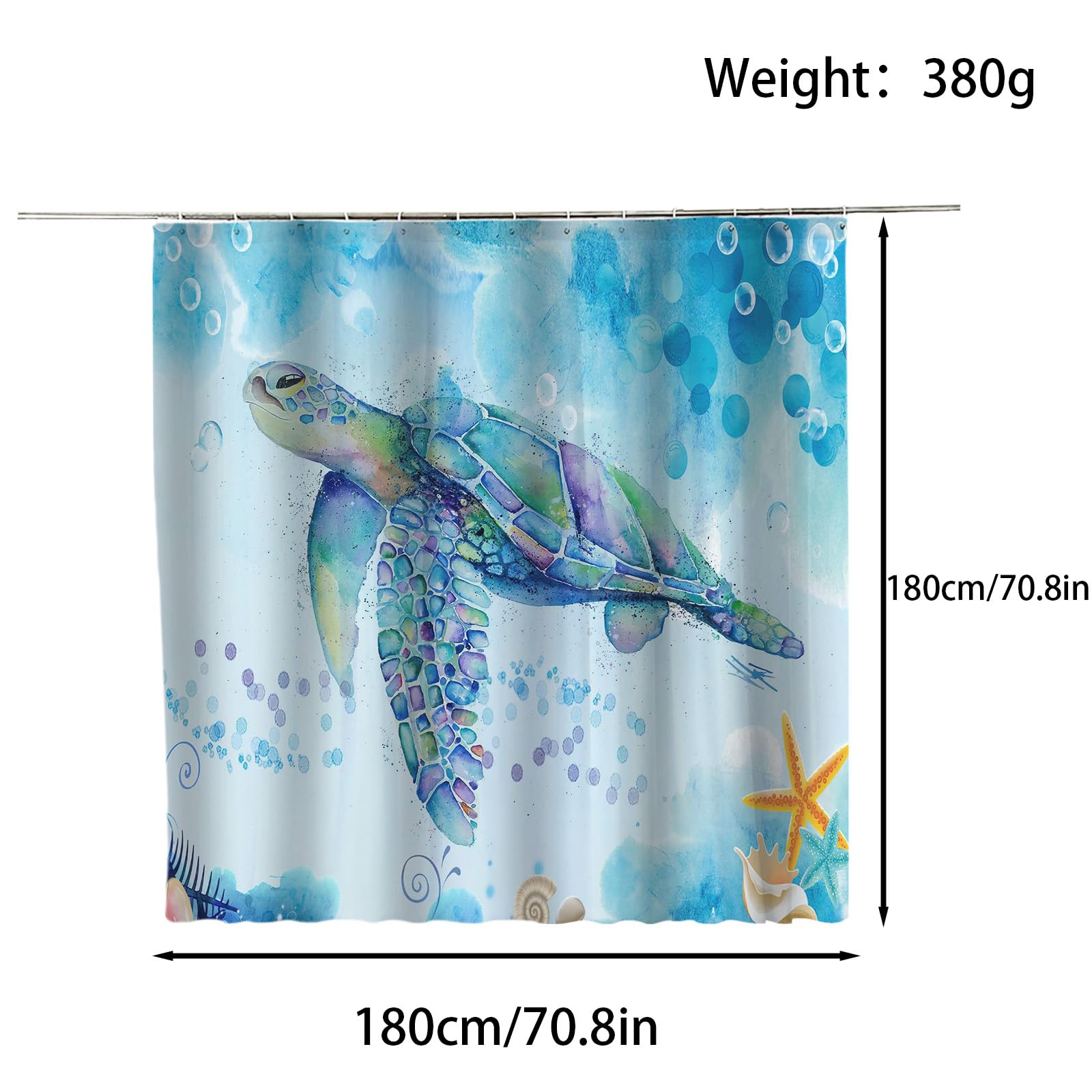 FAIRYGATE Blue Shower Curtain Undersea Shower Curtains Funny Cute Animals Blue White Gradient Bathtub Curtian Cartoon Painting Bath Curtain for Kids Bathroom Decor with Hooks B9305 - Image 2