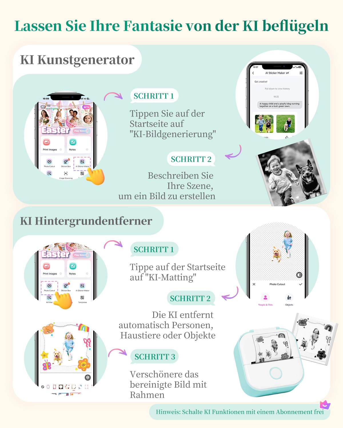 Mini Drucker T02 Mini Drucker für Smartphone Fotodrucker Mini Thermodrucker | Bluetooth Etikettendrucker Minidrucker Aufkleber Drucker für Geschenke, Studiennotizen, Anatomische Diagramme, Fotos