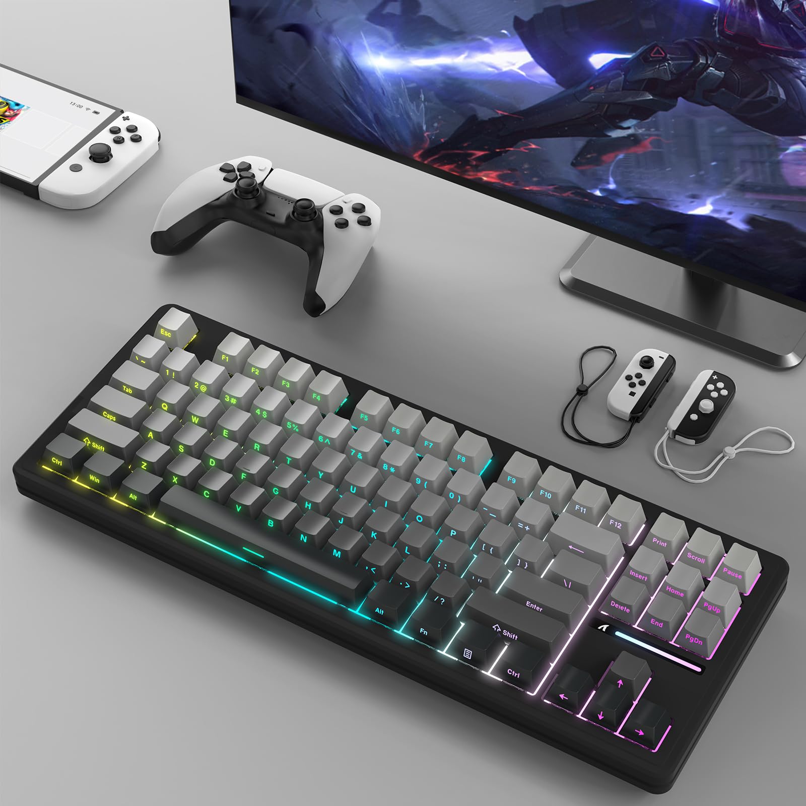 MAMBASNAKEx Attack Shark M87 Teclado mecánico inalámbrico para Juegos TKL, retroiluminación RGB, Compacto, Intercambiable en Caliente, programable por Gasket, USB-C/Bluetooth/2.4 GHz, 4600 mAh, Negro