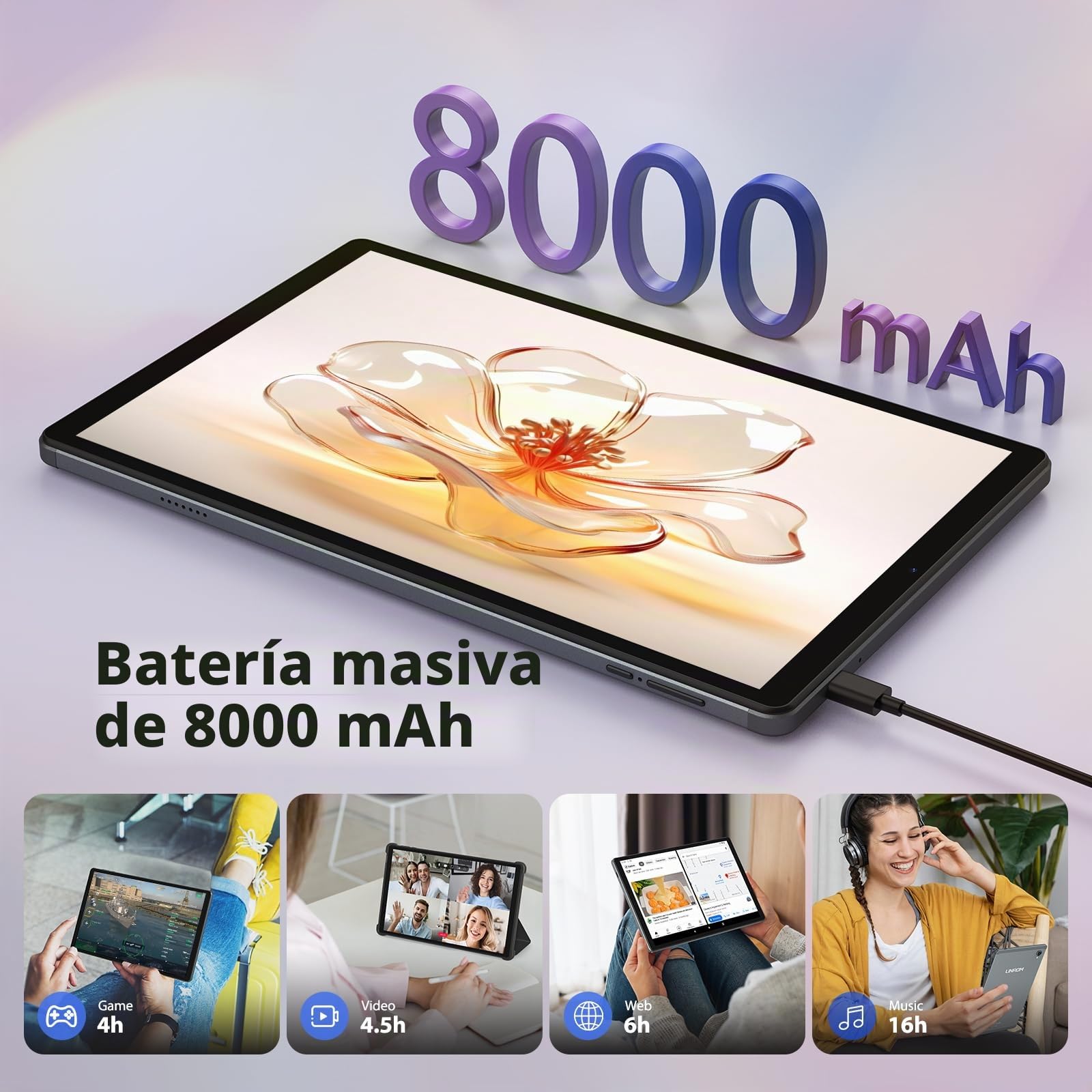 Android Tablet 10.6 Pulgadas, 4G SIM LTE & 5G WiFi, 36GB RAM, 256GB ROM (TF 1TB), 2000 * 1200, 8000mAh, 13MP+8MP, GPS, Octa-Core, Tablet con Teclado|Ratón|Estuche|Auriculares-Gris