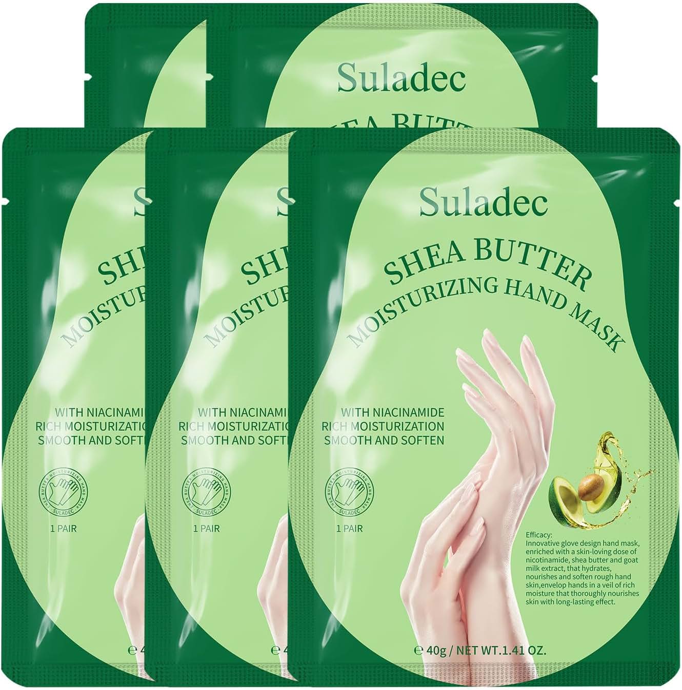 SULADEC Moisturizing Hand Mask with Shea Butter and Goat Milk, Hydrating Hand Masks for Dry Cracked Hands, Dry Skin Moisturizer for Soft and Smooth Touch Hands - Men Women - 5 Pairs