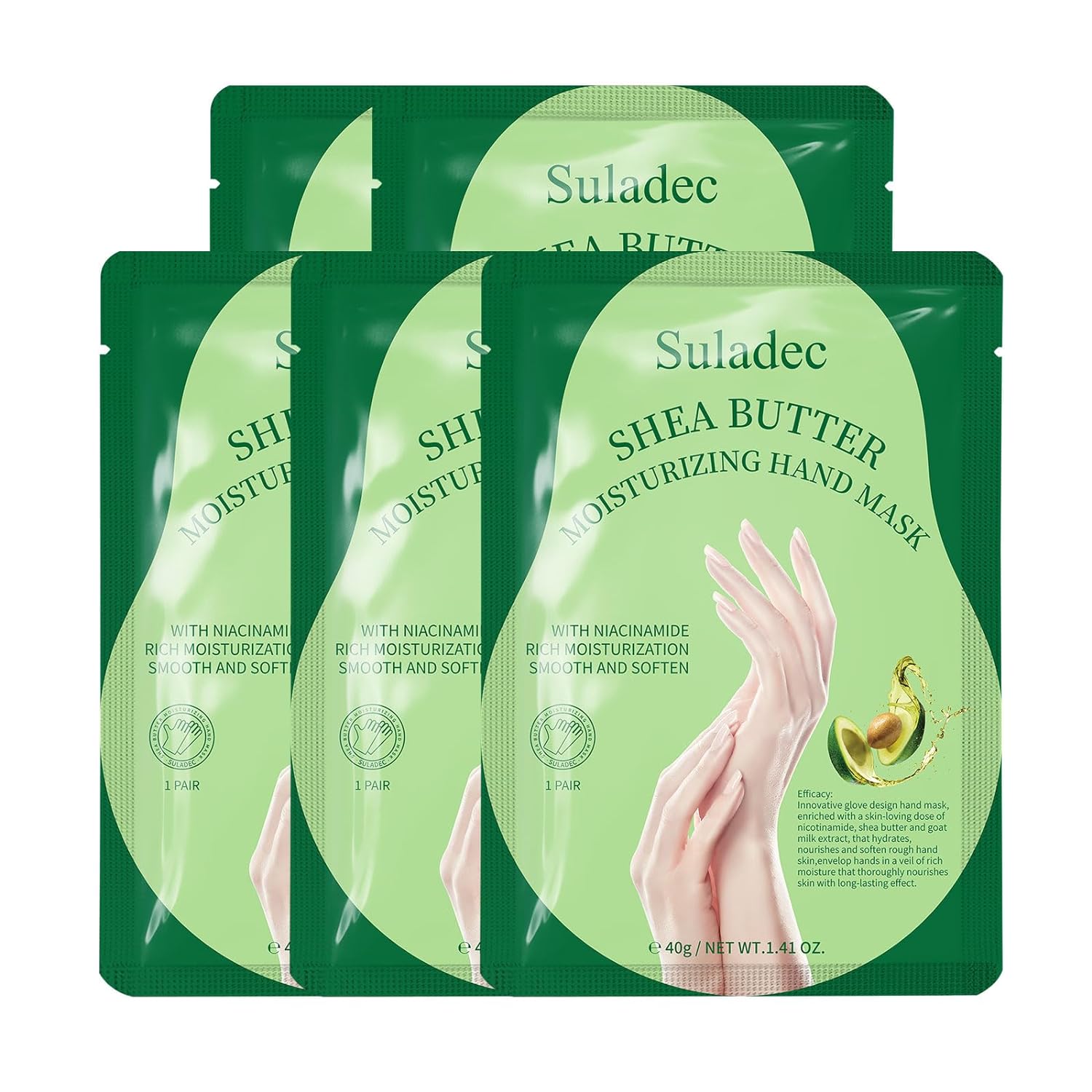 SULADEC Moisturizing Hand Mask with Shea Butter and Goat Milk, Hydrating Hand Masks for Dry Cracked Hands, Dry Skin Moisturizer for Soft and Smooth Touch Hands – Men Women – 5 Pairs