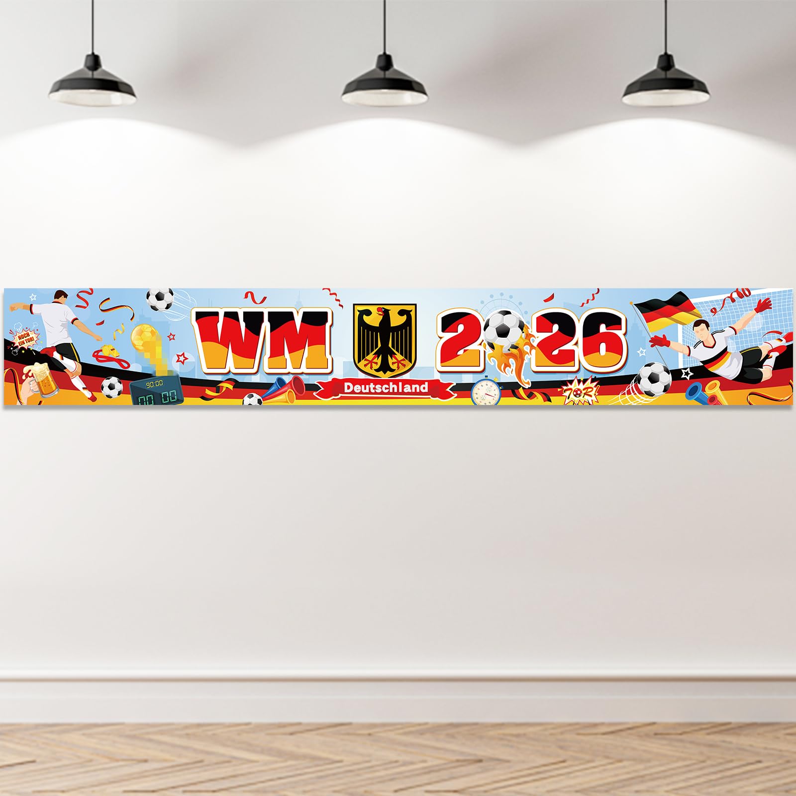 DPKOW Fußball 2026 WM Banner Deko für Deutschland Fanartikel Accessoires Mannschaft Deutschland Flaggen Banner für Nationalmannschaft Fan Deko Mannschaft, 270 * 40cm