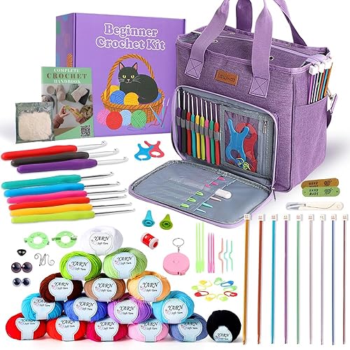 Lewhoo Kits de ganchillo para adultos principiantes, juego de ganchillo todo incluido con ganchos de ganchillo de 9 tamaños, agujas de ganchillo