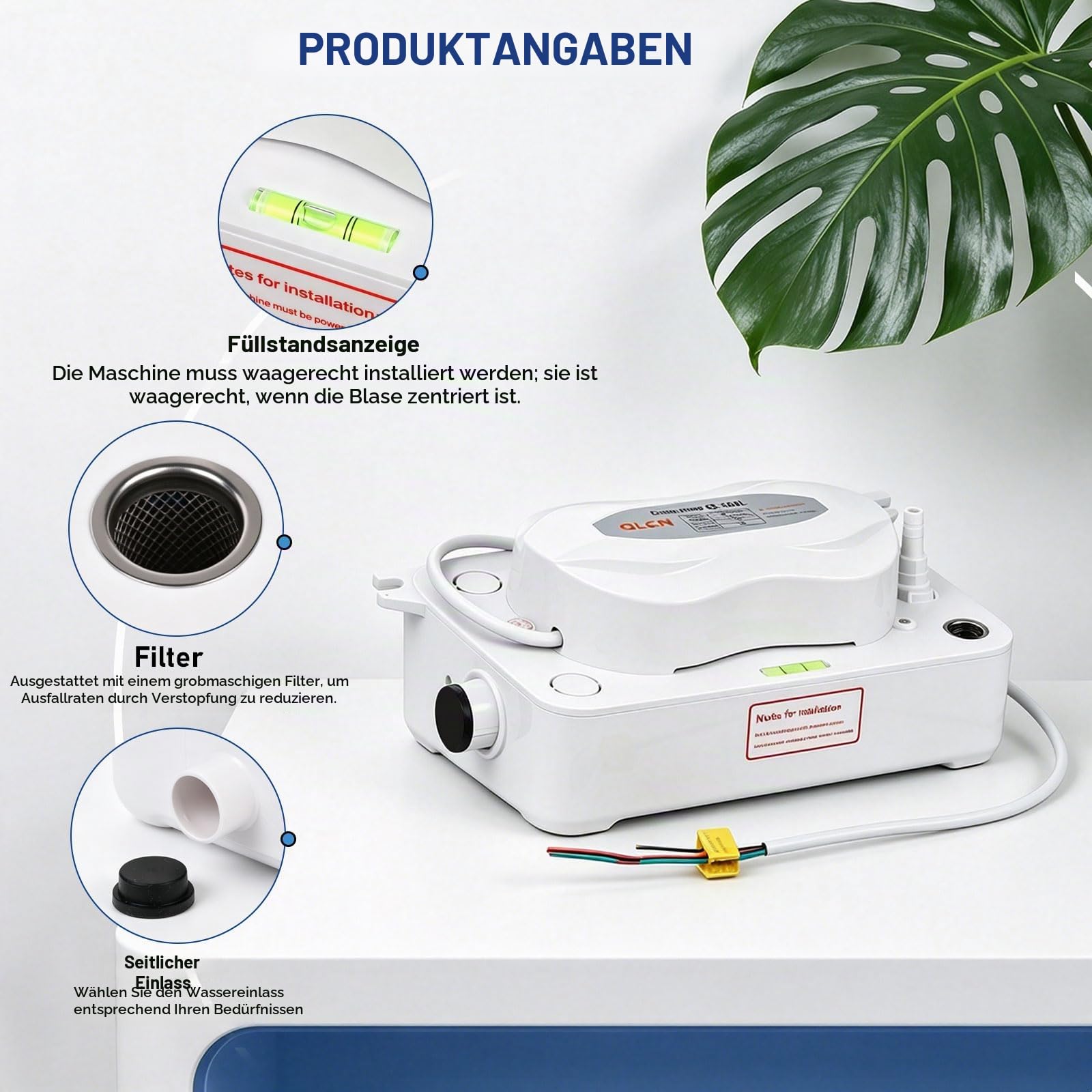 EXLECO 1800ml 360L/H Kondensatpumpe für 1-30HP Stand Klimaanlage | mit Überlaufalarm, automatische Kondenswasserpumpe, inkl. 5m Schlauch, max. Förderhöhe 6m, für 30KW Heizung und HVAC