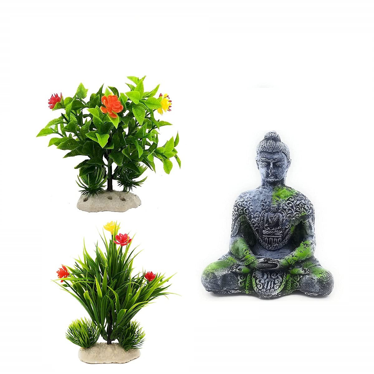 Ancient Look Meditating Buddha Statue and Artificial Plant Good Looking for Aquarium Pond Fountains, Table Decoration and Water Combo Pack of 03 PCS (B09H4LGJ6B) Amazon Price History, Amazon Price Tracker