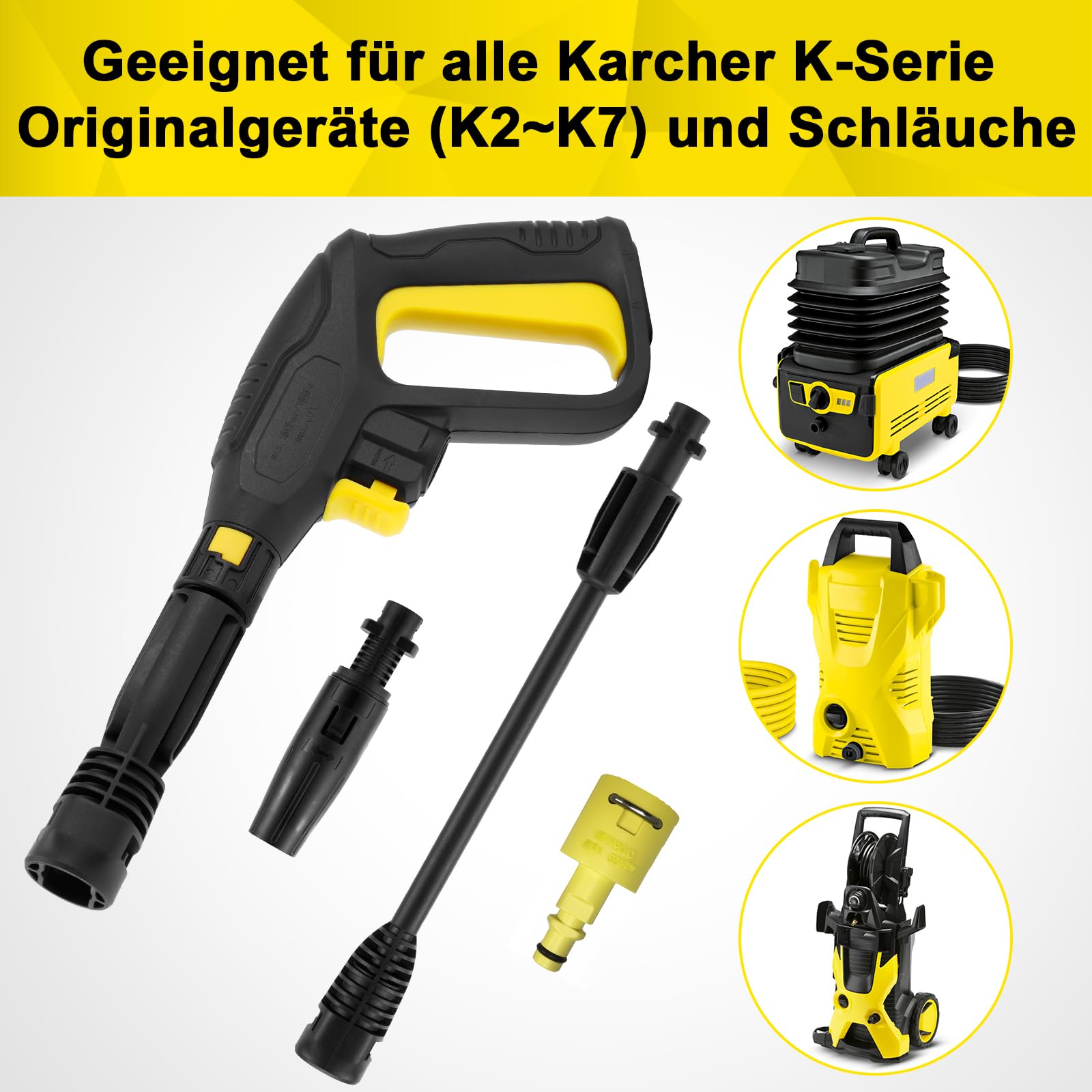 Pistolet ciśnieniowy Hierbla z wysuwanym prętem, zamiennik uchwytu myjki ciśnieniowej Karcher, kompatybilny z Karcher K2 K3 K4 K5 K6 K7 System Quick Connect do węża,