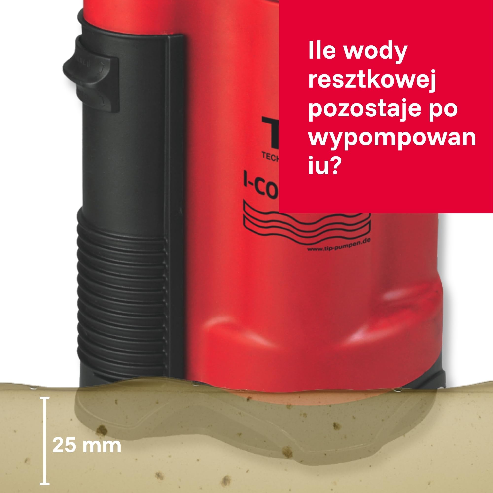 T.I.P. Zanurzeniowa Pompa Drenażowa I-Compac 7500 z Wyłącznikiem Pływakowym do Brudnej Wody 400W Tworzywo Sztuczne Czerwona, 30190