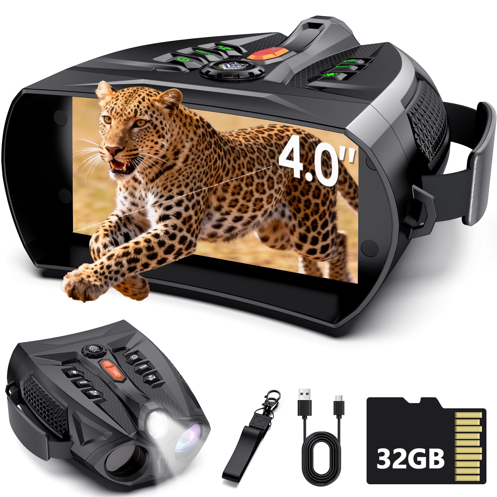 Night Vision Goggles for Adults, 4K Night Vision Binoculars with 5000mAh Battery, 32GB TF Card & 4'' HD Screen and Flashlight for Camping & Security, Hunting Gear Camping Gifts for Men Husband