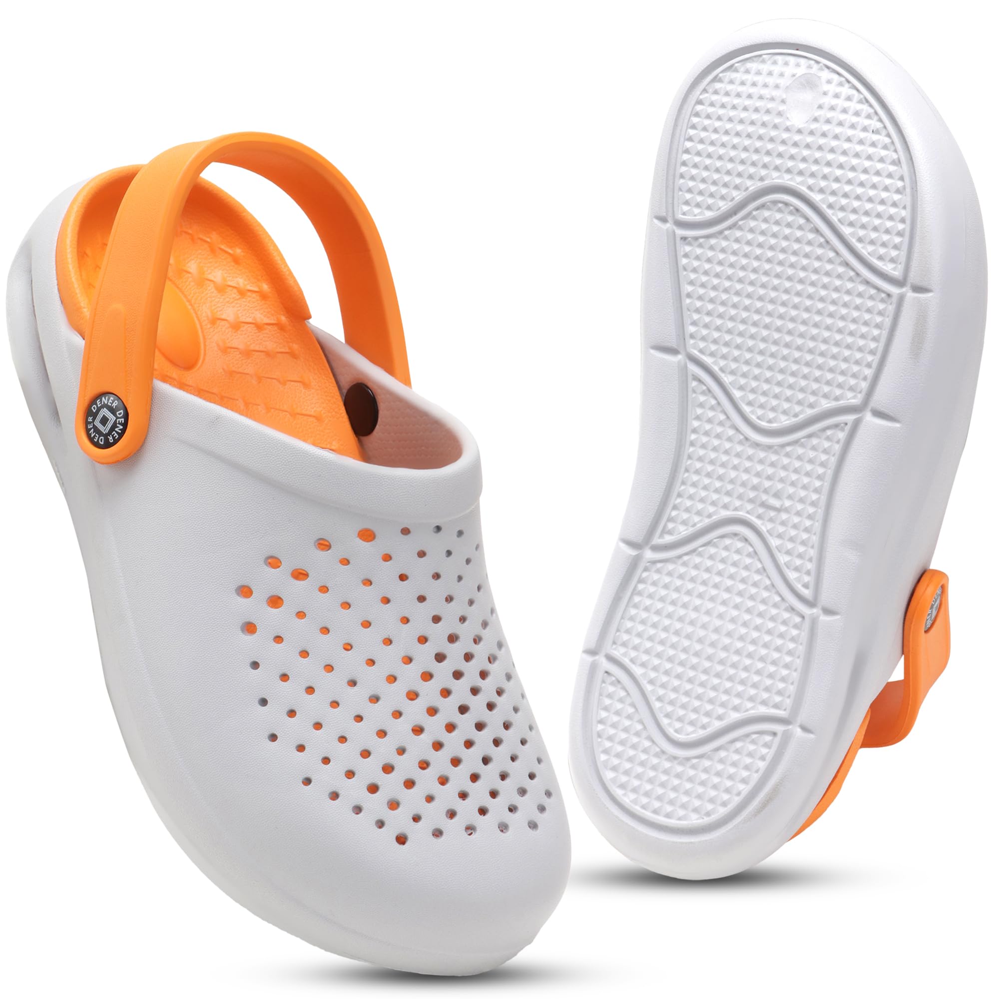 Clogs for Men and Women, White and Orange, Lightweight Slip-On with Adjustable Strap-image-29