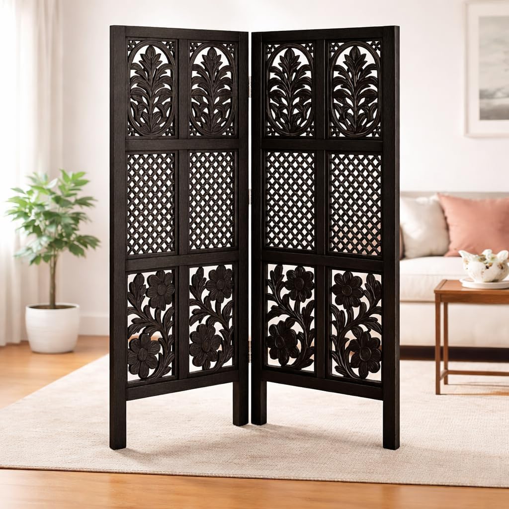 Wooden Room Divider Partition | Privacy Screen Separator for Living Room Bedroom Hall | Foldable Floor Screen | Home & Office Décor Partition (Black, 2 Panel 4 feet Mix)-picture-19