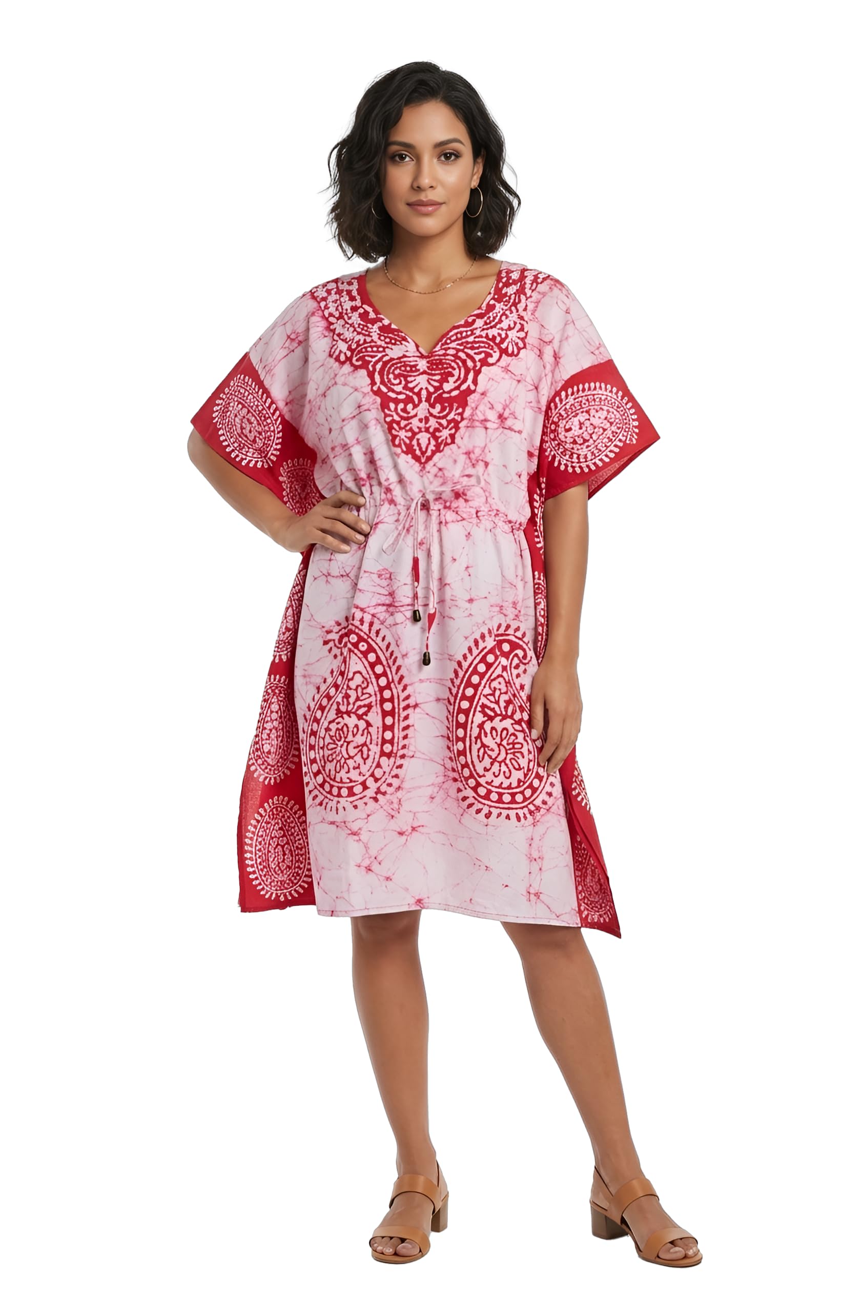 meve 100% Cotton Women's Short Kaftan for Loungewear in Keri Pink Print-picture-15