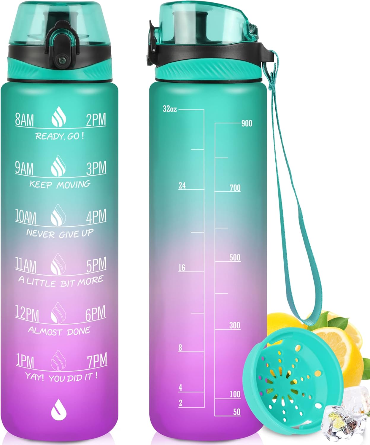 ZOMAKE 1 Litre Motivational Water Bottle with Time Markings,Bpa Free