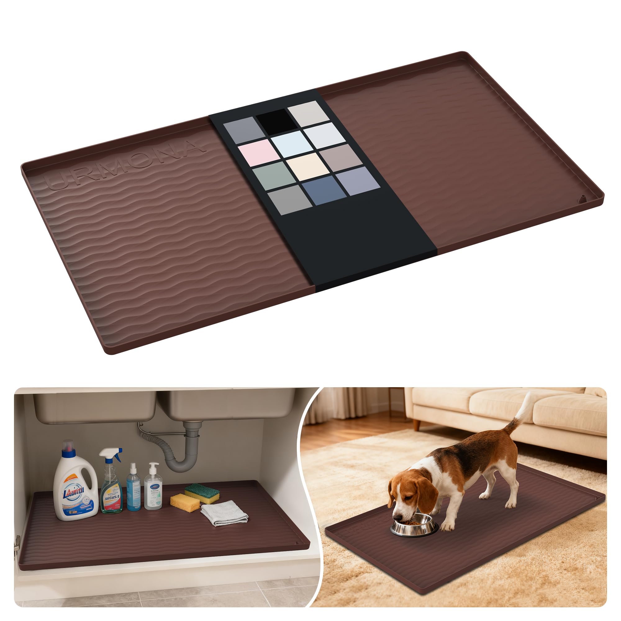 URMONA Waterproof Silicone Under Sink Mat, 34 x 19 in, Flexible Shelf Liner