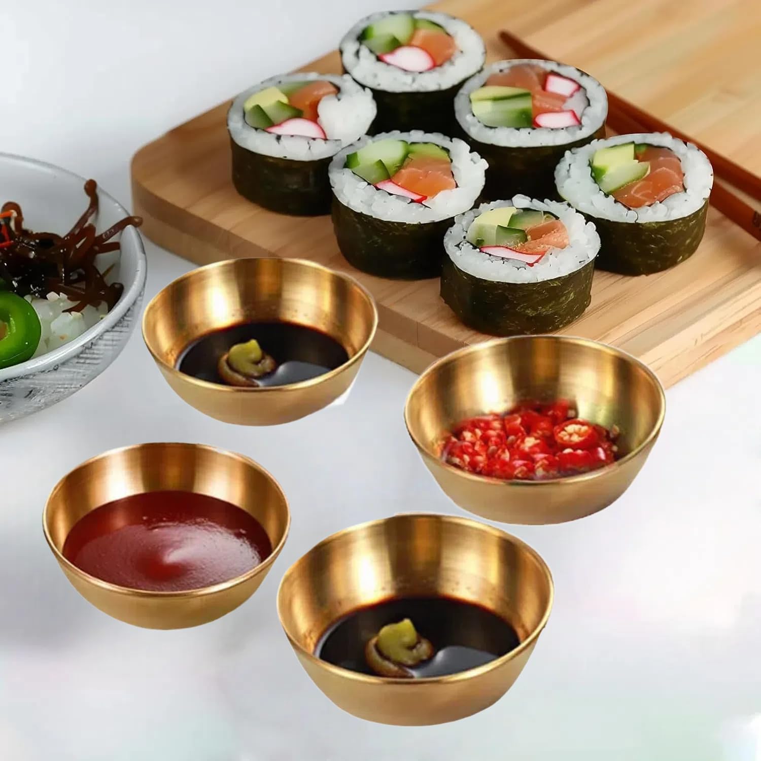 PCKOBEVER 4 Pcs Small Stainless Steel Sauce Dishes, Mini Dipping Bowls Dishes Condiment Sauce Cups - Image 3