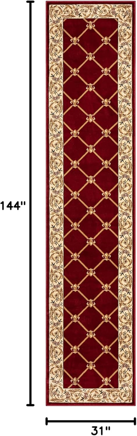 Patrician Trellis Red French European Formal Traditional 3x12 (2'7" x 12') Runner Rug Stain/Fade Resistant Contemporary Floral Thick Soft Plush Hallway Entryway Living Dining Room Area Rug