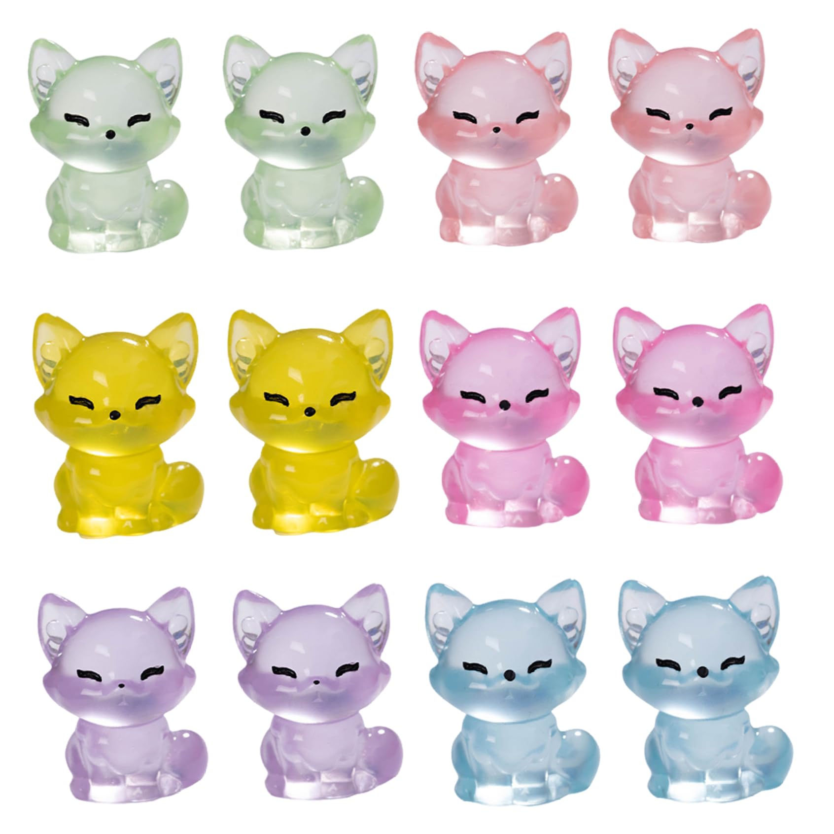 Pesoncarl 12Pcs Mini Resin Animals, 1x0.8 Mini Fox Figurine, Glow in The Dark Tiny Resin Animals for Dollhouse Aquarium Decor Micro Fairy Garden Landscape, Garden