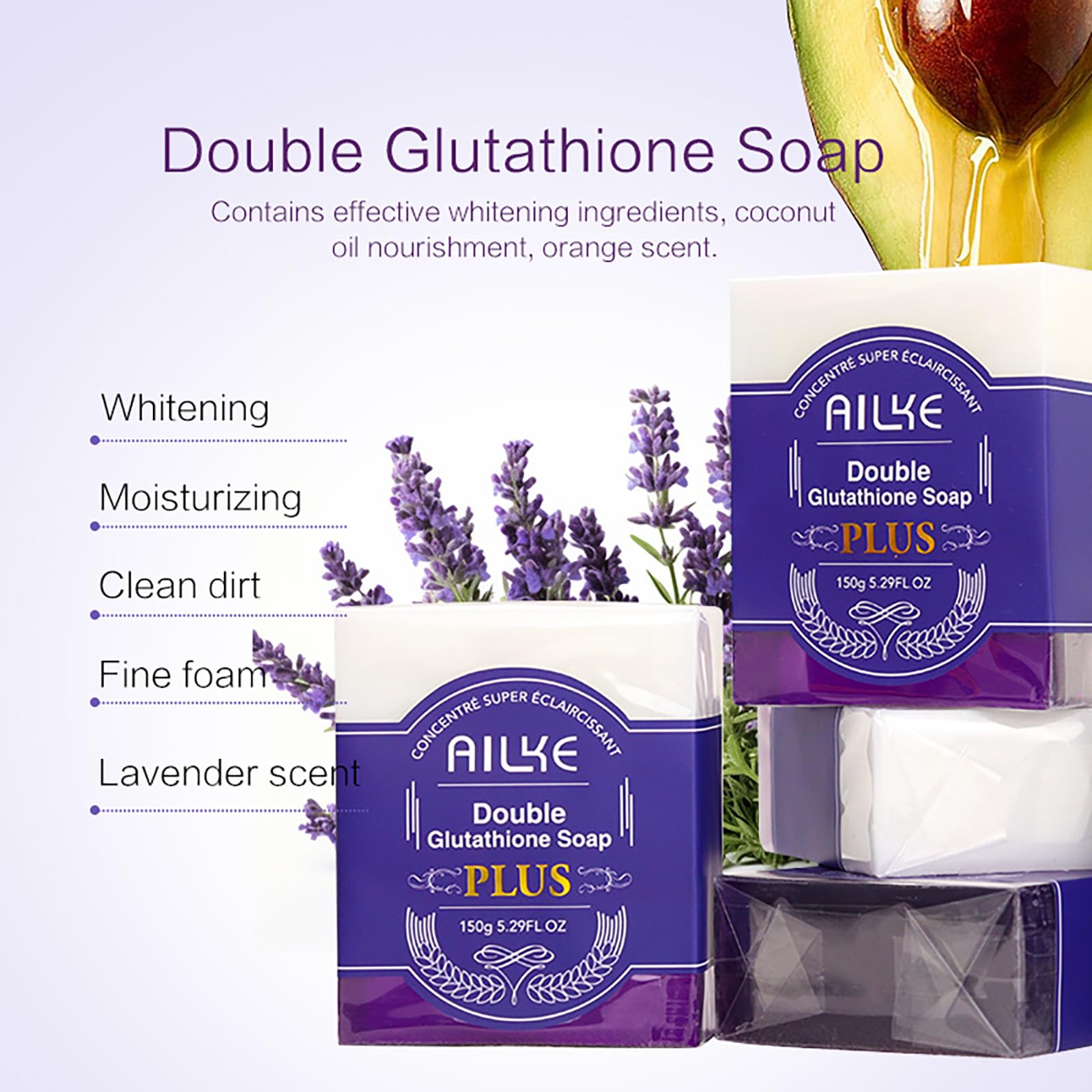 AILKE Glutathione & Natural Lavender Lightening Soap Bar, Whitening Skin, Moisturizing, Deeply Clean Stains - Image 4