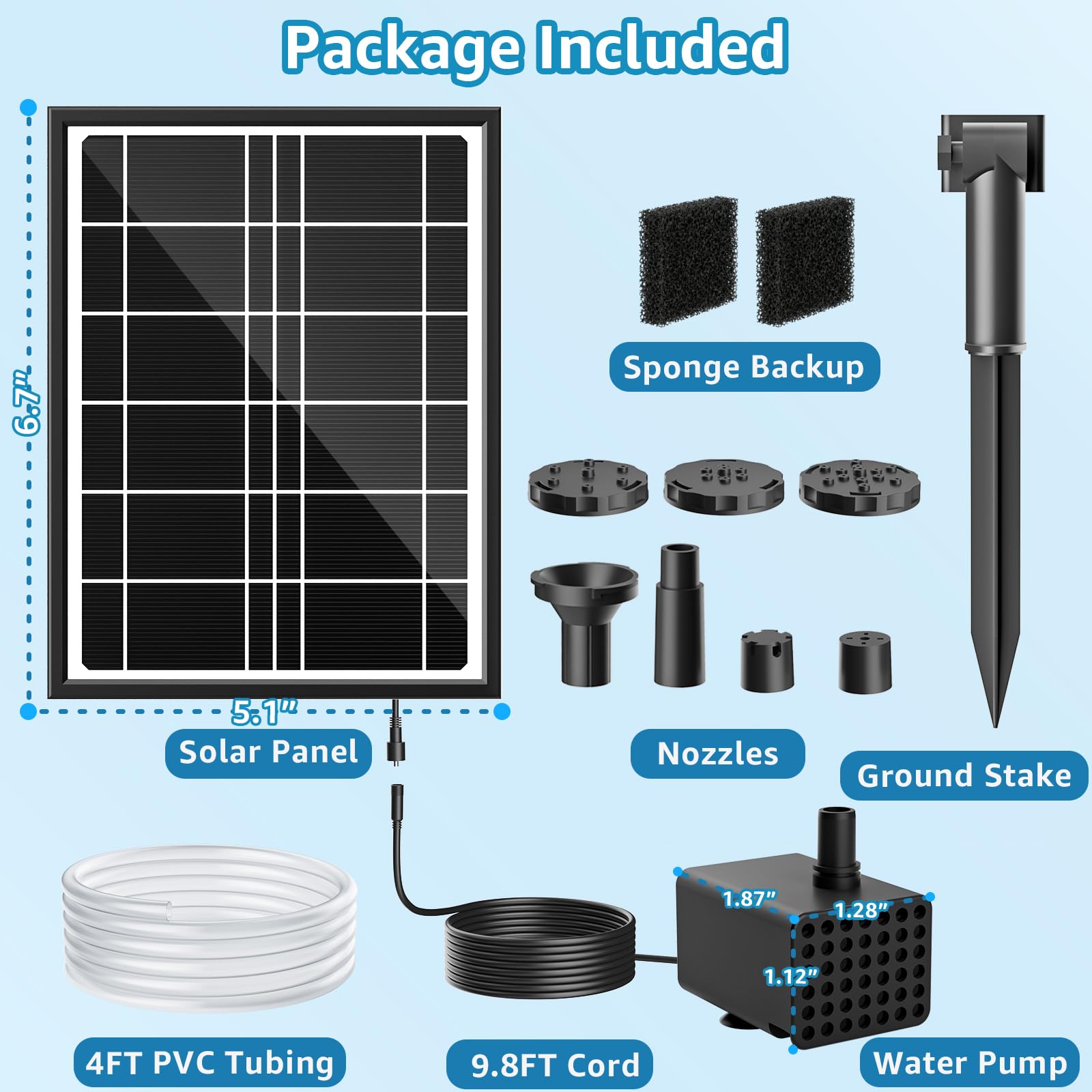 Pompe Solaire pour Fontaine à Oiseaux 4 W câble Secteur 3 m Support de Sol réglable 5 Modes de pulvérisation Tuyau 1,2 m Anti-séchage silencieuse