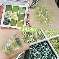 Vista 4 de AMY'S DIARY Paleta de maquillaje de sombra de ojos con purpurina verde brillante, 9 colores, esmeralda, aguacate oscuro, verde neón, altamente