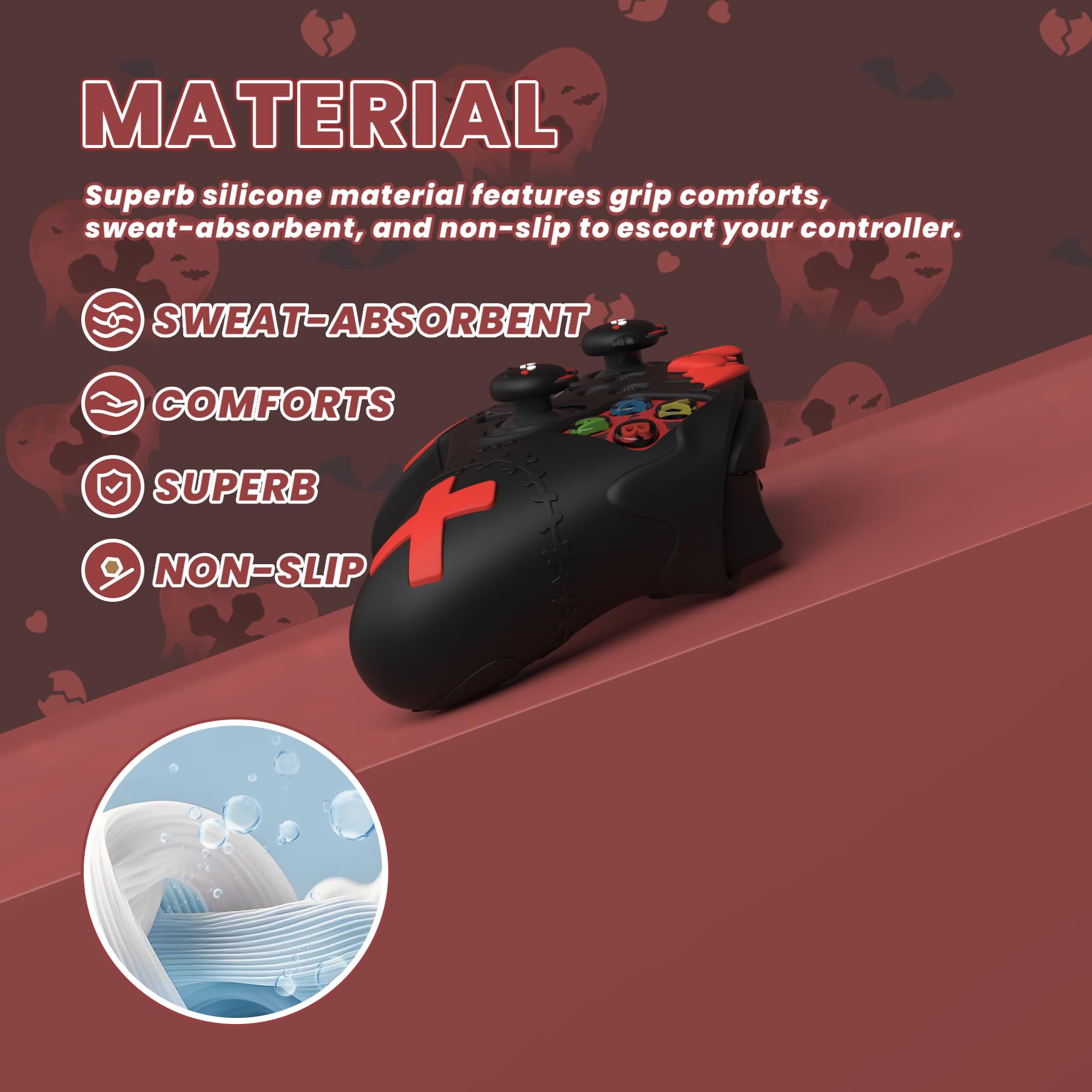 playvital Cover Controller per Xbox Series X/S Joystick,Custodia Skin Silicone Protettiva Antiscivolo&4 Copri Levette Analogiche-Serie Imp Gotico-Nero