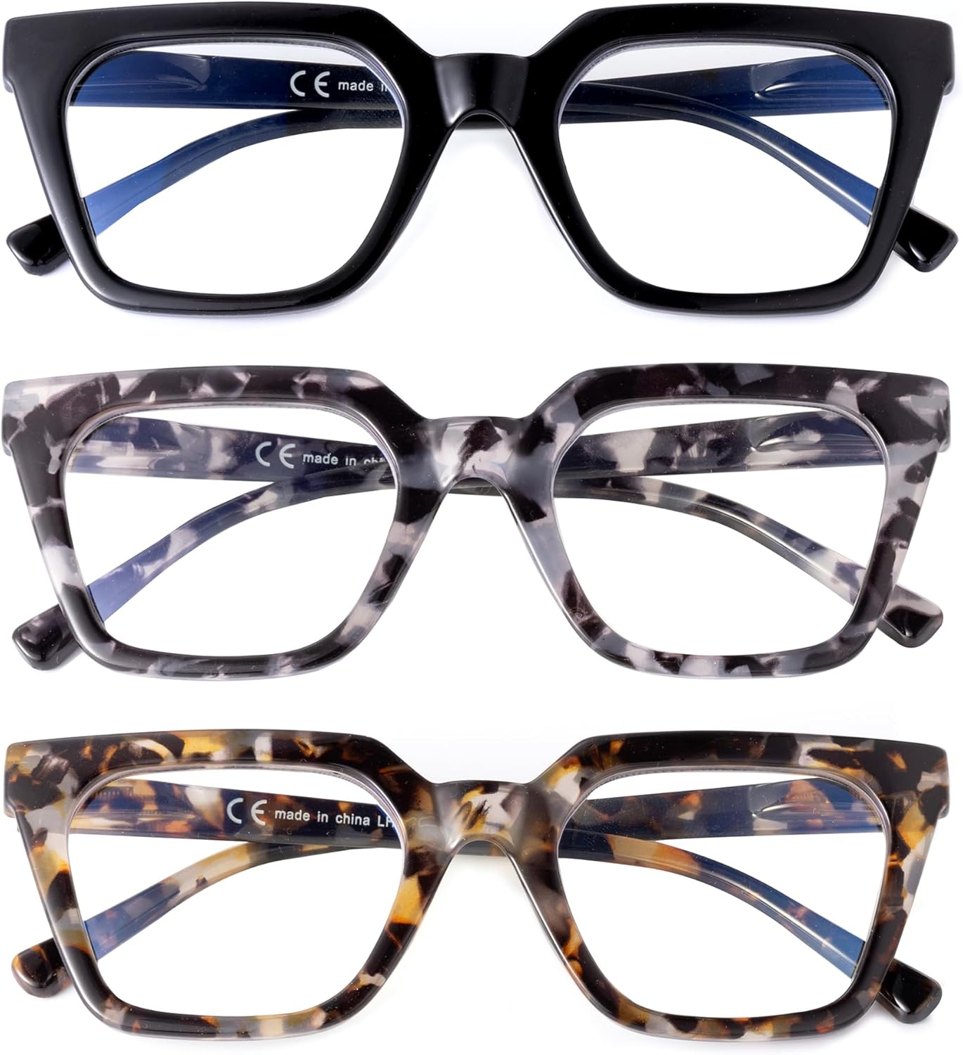 3 Pack Reading Glasses for Women Men Blue Light Blocking with Spring Hinge, Anti Eyestrain/Dryness/UV Eyeglasses, +1.5