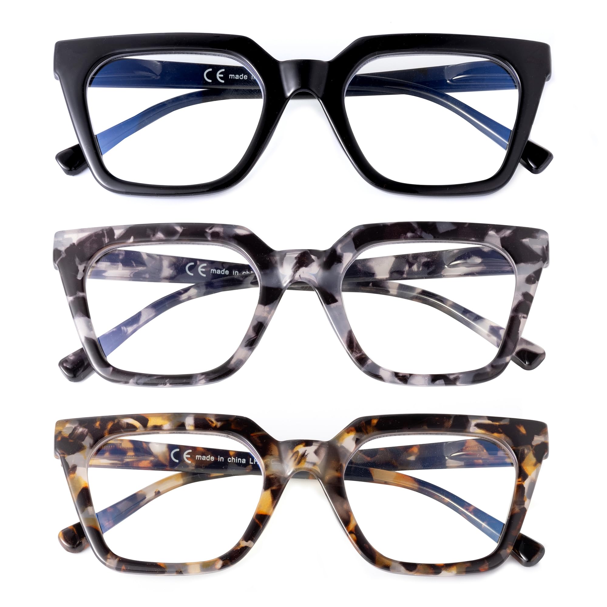 firstsense 3 Pack Reading Glasses for Women Men Blue Light Blocking with Spring Hinge, Anti Eyestrain/Dryness/UV Eyeglasses, +2.5