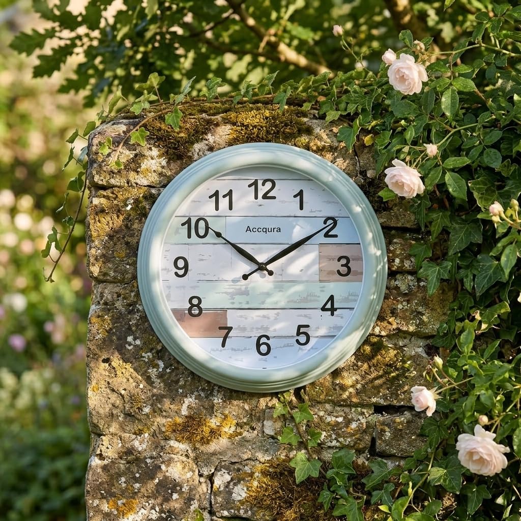 Wanduhr FüR DraußEn Wetterfest, Groß Outdoor Uhr Garten Aussen Retro Wasserfest Wall Clock Dekor FüR draußen Terrasse Bad Badezimmer KüChen- 39cm- Mintgrün
