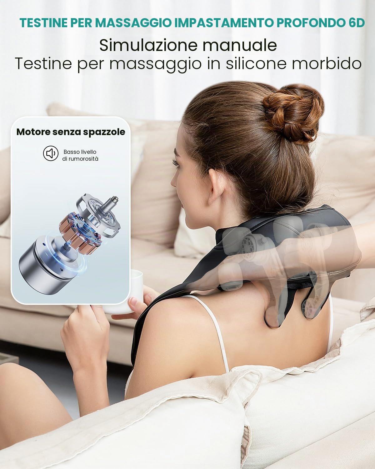 Nekteck Massaggiatore Cervicale e Spalle Senza Fili, 6D Shiatsu con Funzione Riscaldante, Allevia il Dolore ai Tessuti Profondi, per Casa e Ufficio, per Uomini e Donne