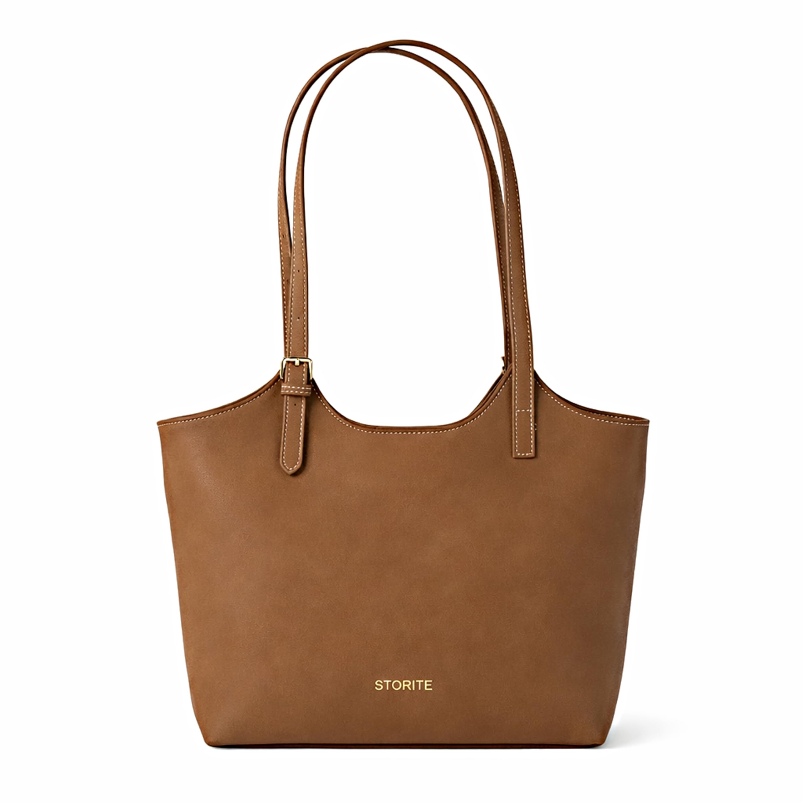 Women’s Large Capacity Faux Leather Tote Bag with Shoulder Straps, Solid Pattern Everyday Handbag for Office, Shopping, Casual Use and Travel Brown-image-28