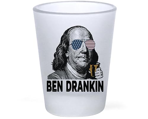 BEN DRANKIN Frosted Shot Glass | Funny Founding Fathers Gift | Patriotic Barware | USA Drinking Glass | Political Humor | Independence Day Party
