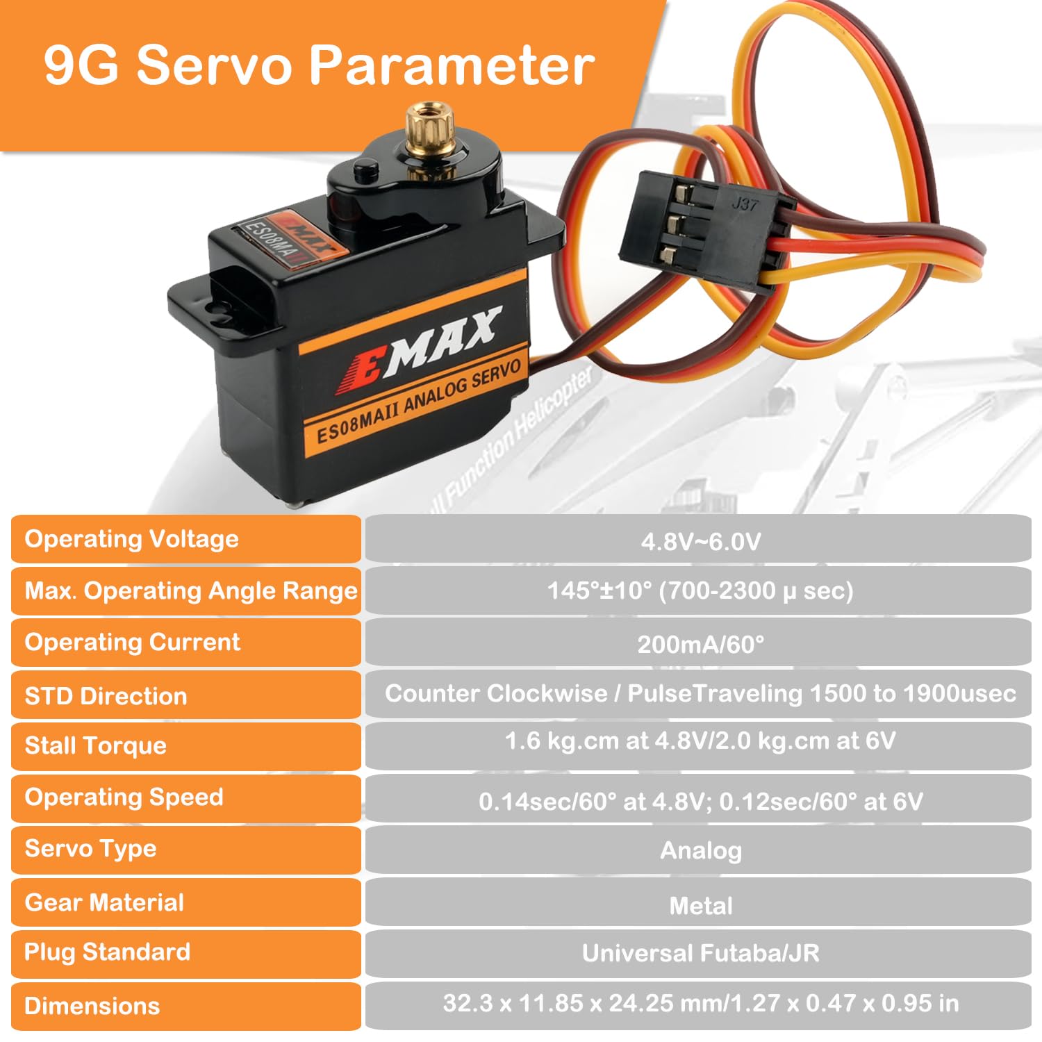 Stemedu EMAX ES08MA II 12g Mini Metal Geared Servo Micro Analog Servo Forward for RC Car Helicopter Model (Pack of 4) - Image 2