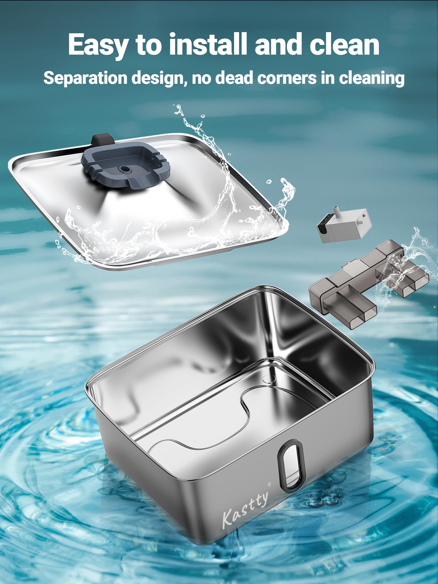 Kastty Fuente de agua para perros de acero inoxidable de 15 litros, dispensador de cuenco de agua para perros de gran capacidad, luz LED silenciosa, triple filtración, sin BPA, fuente de agua
