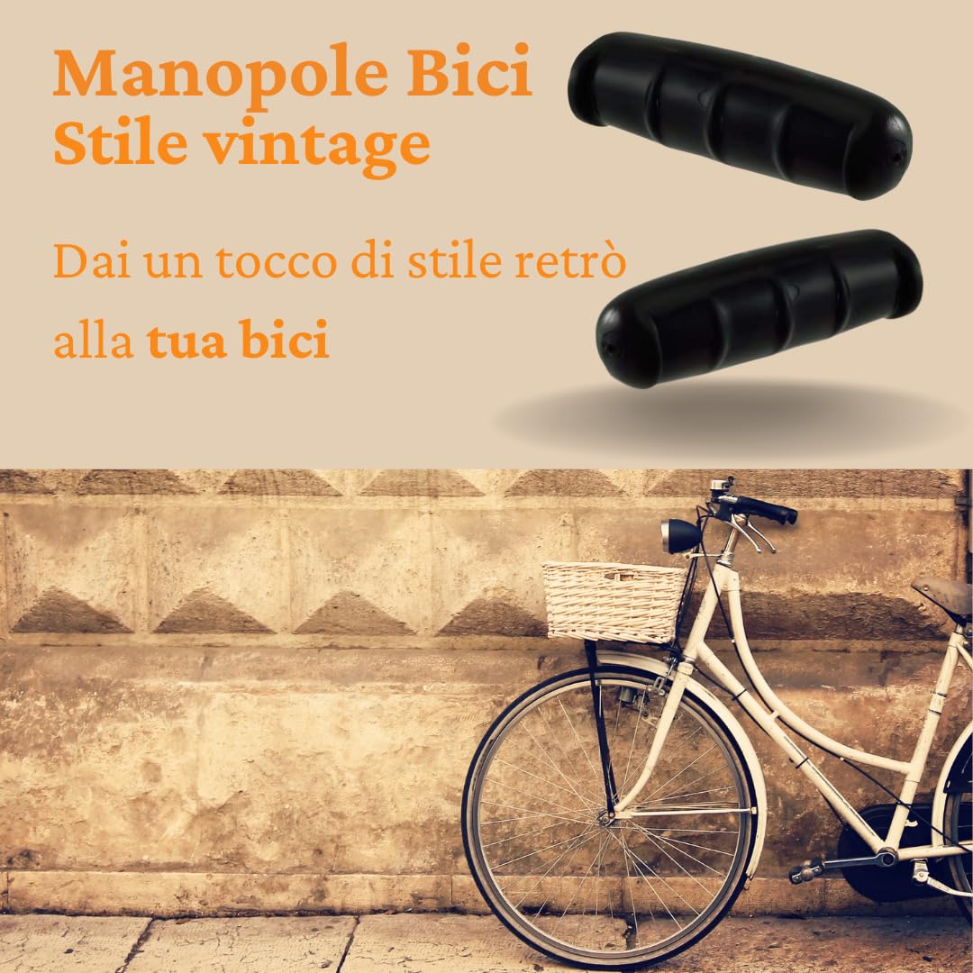 Coppia Manopole Bici R Stile Vintage Nere - Retro Universali Leggere - Impugnature Bici Graziella City Bike - Accessori Bici Stile Retrò bicicletta Nere