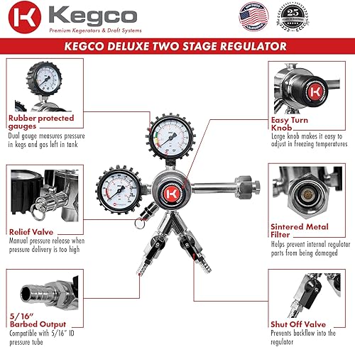 Miniatura 3 de Kegco Regulador de cerveza de barril de CO2 de doble calibre de calidad comercial premium