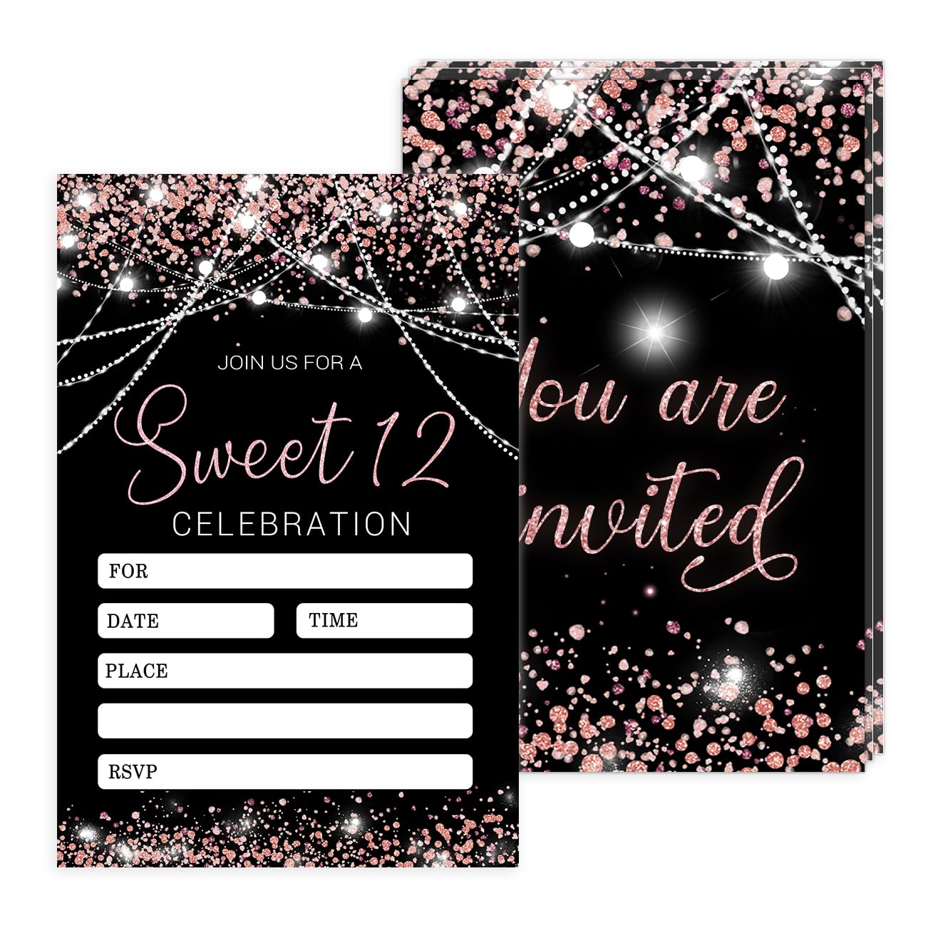 Juego De 24 Tarjetas De Invitación De Cupleaños De Princesa Rosa Con, image size:1323x1323