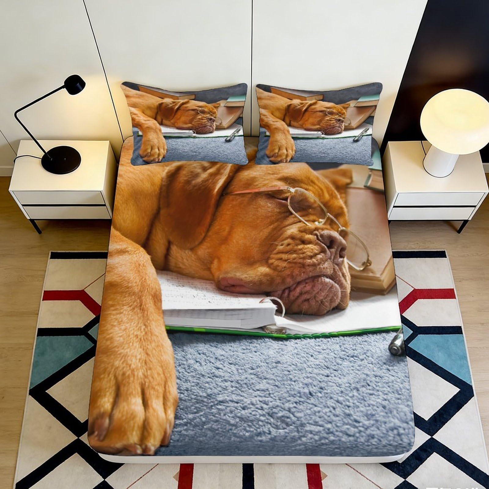 Jqzkxnhpbr Style-9 3D Printed Sleeping Dog Fitted Sheet Microfiber Soft Breathable Puppy Bed Cover For Bedroom Guest Room Decor 90X200x25cm