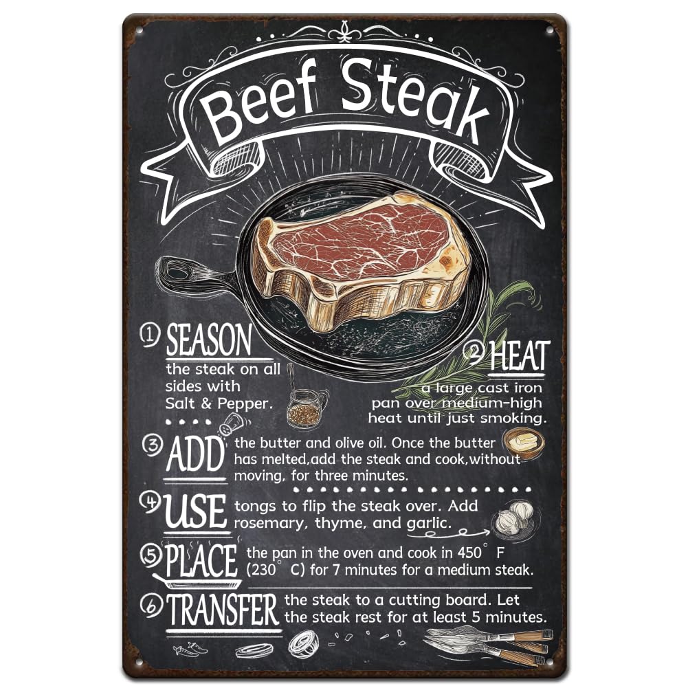 SUPERDANT Vintage Beef Steak Retro Tin Sign for Kitchen Dining Room
