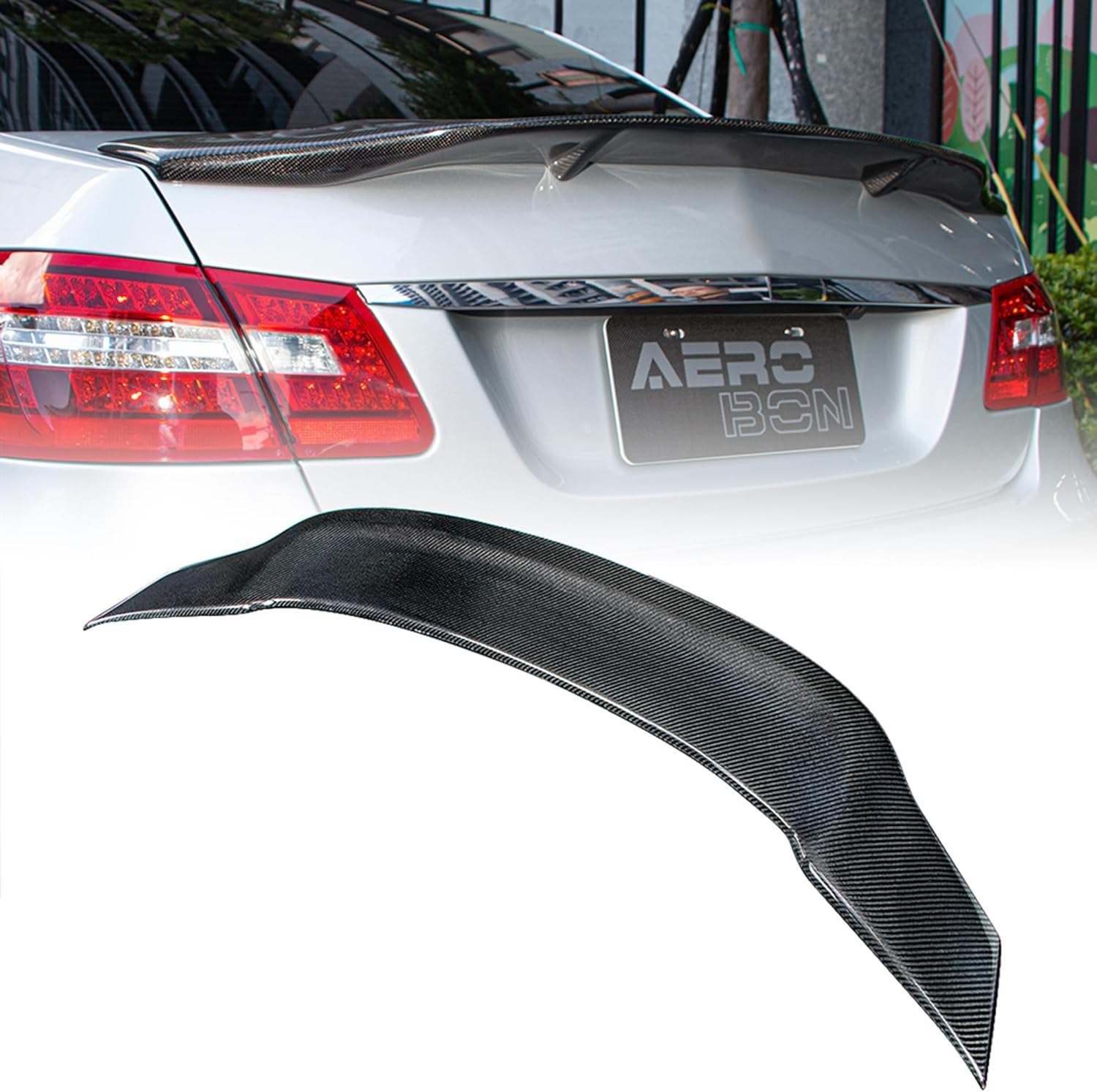 AeroBon Real Carbon Fiber Trunk Spoiler Compatible with 2010-2016 Mercedes Benz E Class W212 Sedan Rear Spoiler (RT Style) Race Tail