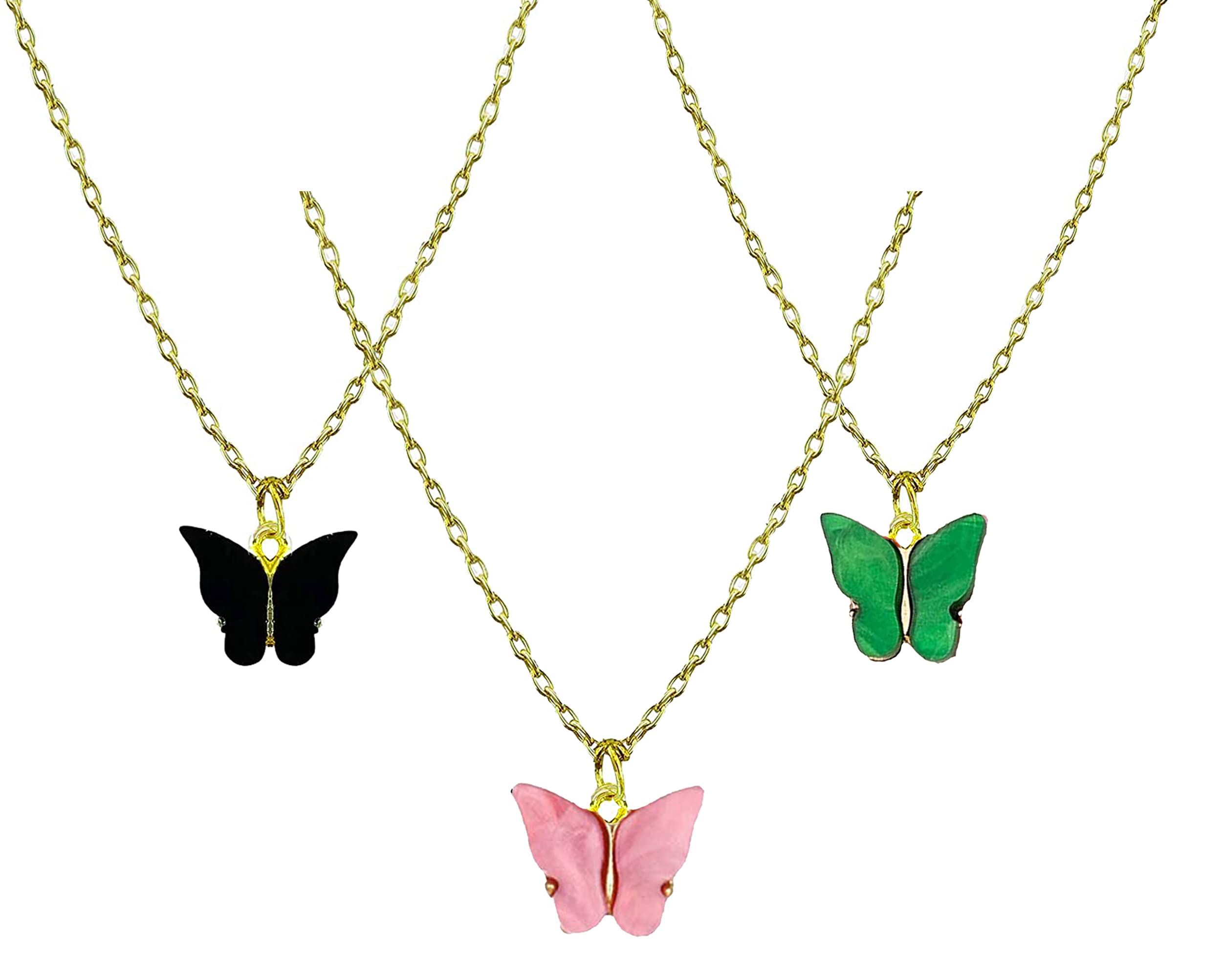 Crystal Jewellery Gold Plated Pack of 3 Multi Color Fluttering Butterly Delicate Pendant Necklace Combo Crafted For Girls and Women PD1000874-image-33