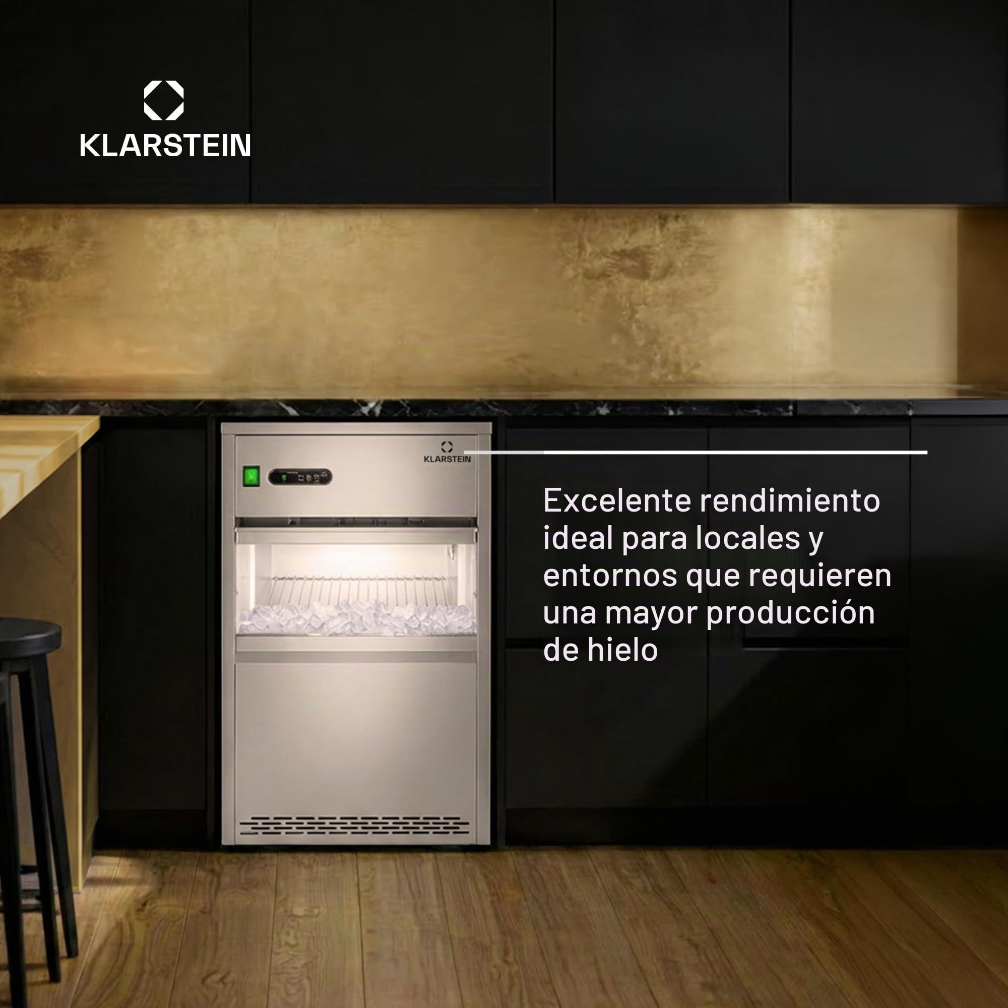 Klarstein ICE3-Powericer-XXL - Máquina de hielo industrial (160 W, 25 Kg/día, 6 kg, sistema eficaz, revestimiento insípido, muy silencioso, compresor de alto rendimiento, plata
