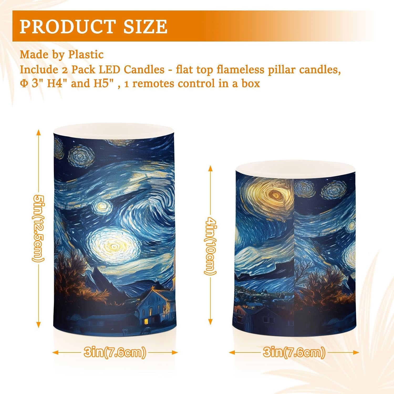 ALAZA Starry Sky House Flickering Flameless Candles Pillar Led Candles Battery Operated Candles with Remote and Timers Set of 2