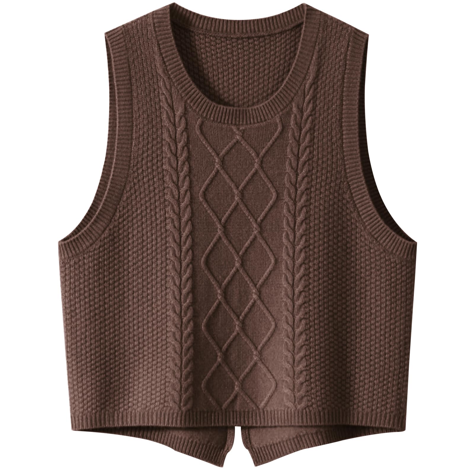 Wowcarbazole Womens Sweater Vest Sleeveless Solid Crew Neck Knit Tops Casual Cable Pullover Knitted