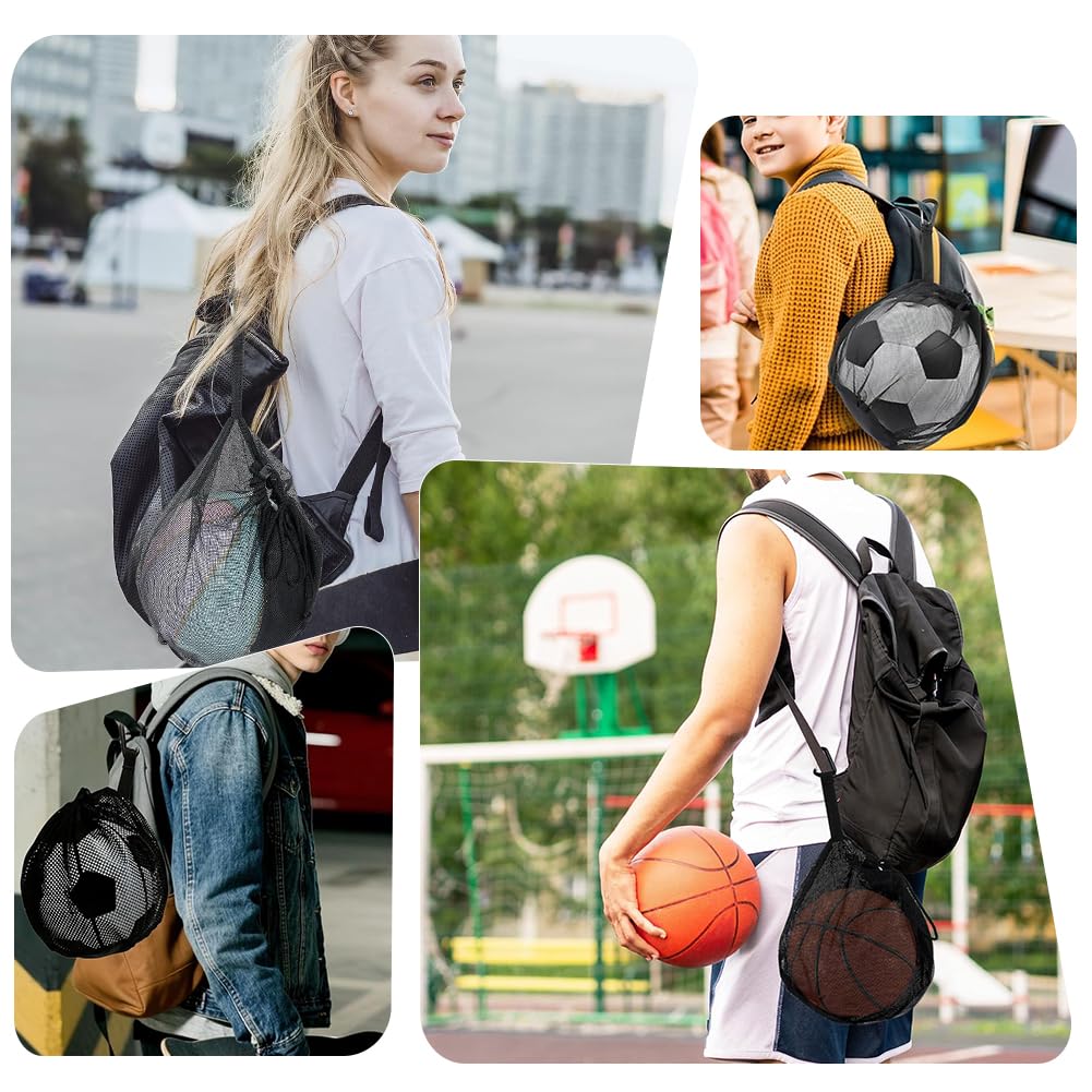 Bolsa de Malla para Pelotas Saco de Pelota con Cordón y Gancho para Baloncesto Fútbol Voleibol Negro