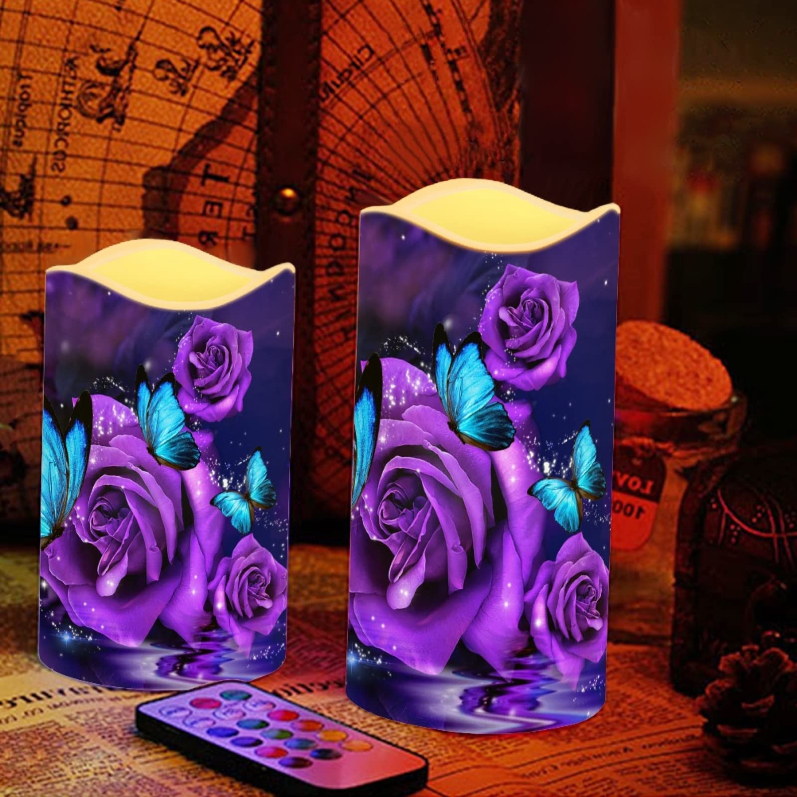 Rosa viola farfalla LED candele tremolanti elettrico per camera da letto casa festa matrimonio atmosfera batteria tè luci senza fiamma