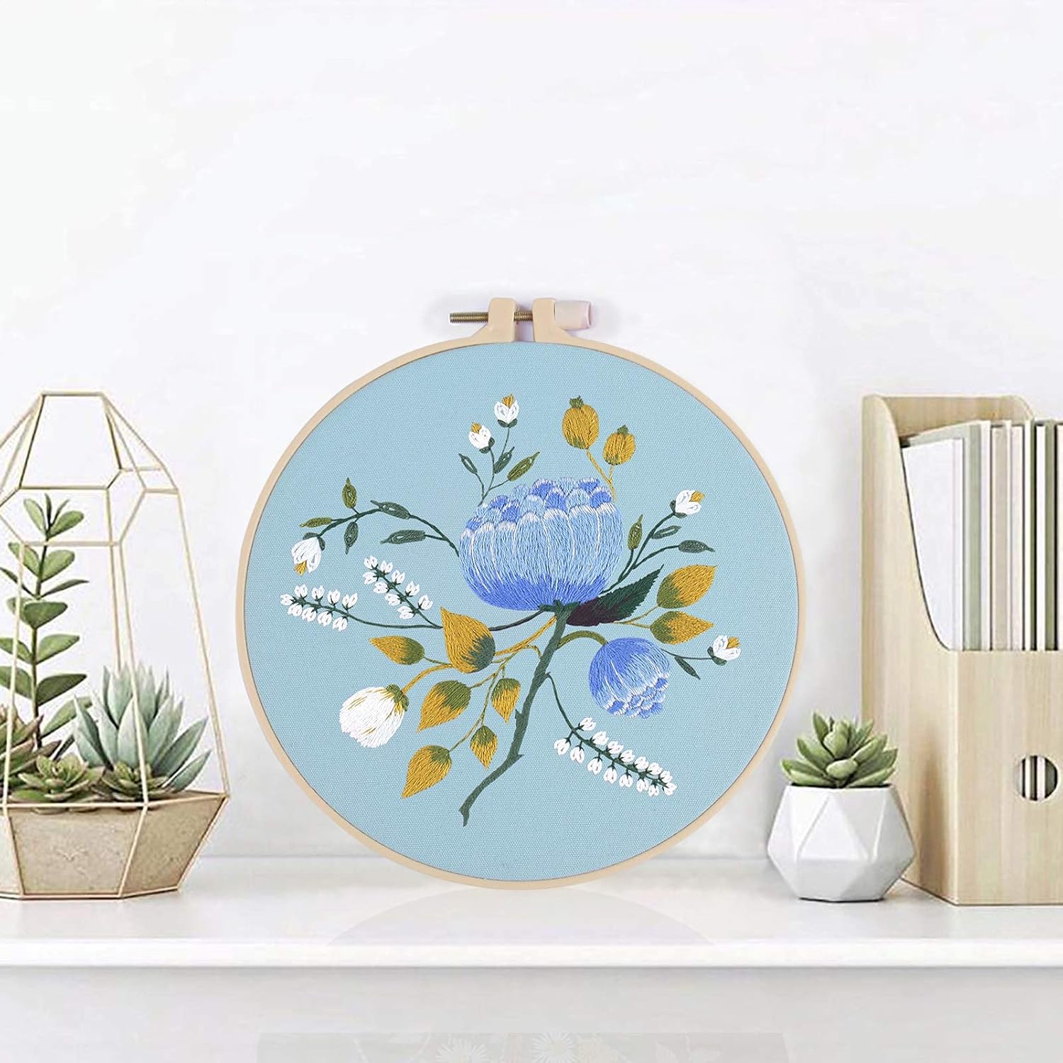 4 Piece Easy Embroidery kit for Adults, Including Printed Embroidery Cloth with Patterns, 4 Plastic Embroidery Rings, 1 Pair of Scissors, Colored Threads, Needles and an Embroidery Instructions