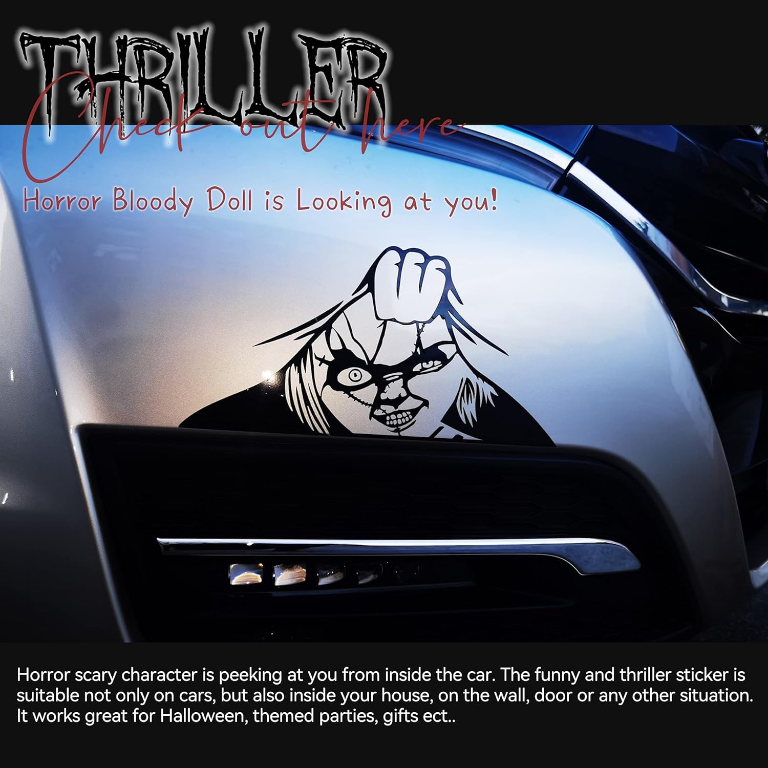Nouiroy 2 adesivi horror Michael che sbirciano per auto, thriller di Halloween, adesivi in vinile divertenti spaventosi che sbirciano decalcomania per auto, decorazione per finestrino dell'auto (blu