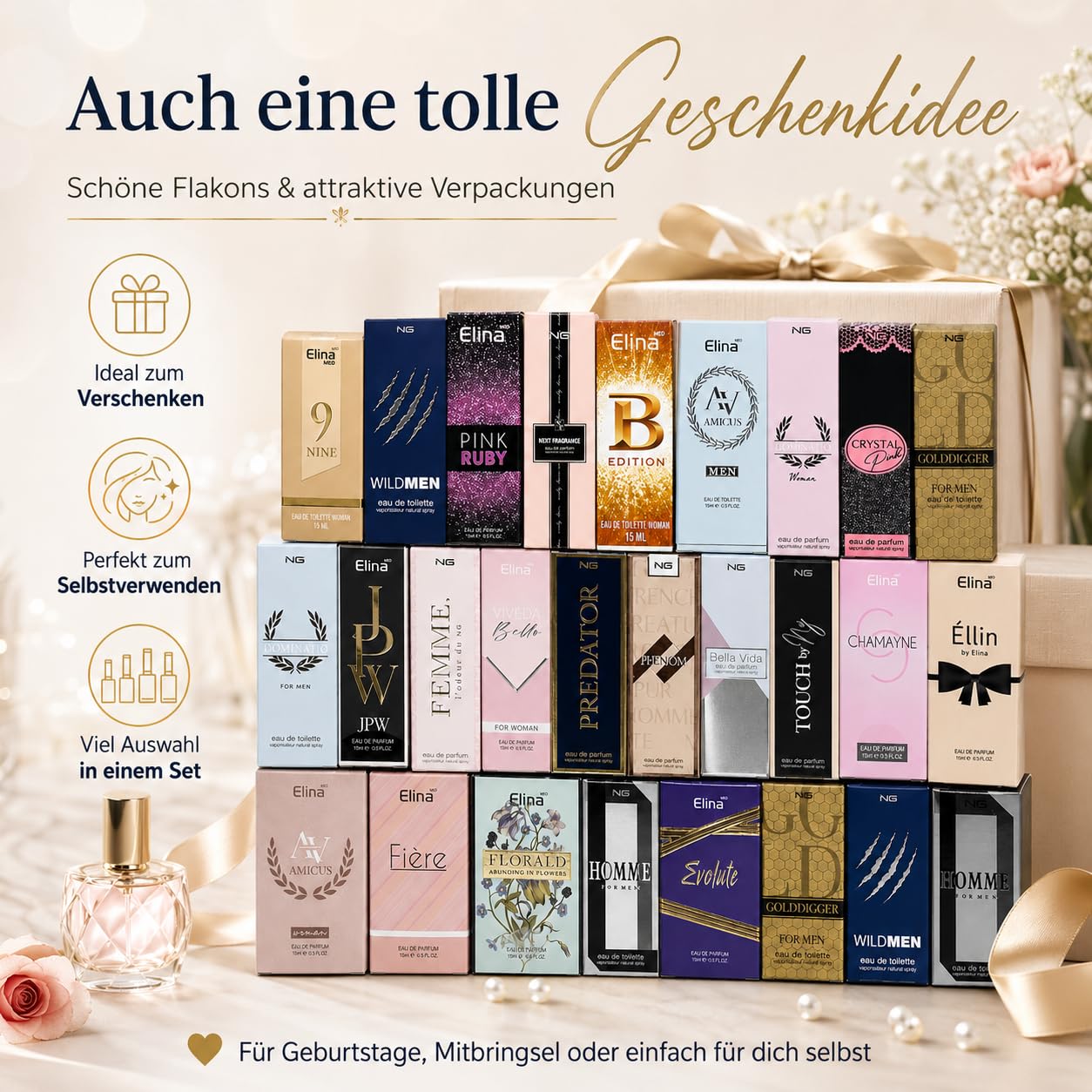 Trend Düfte Set 24 x 15 ml Parfüm für Damen Herren mit Spray Kopf Mini Flakon