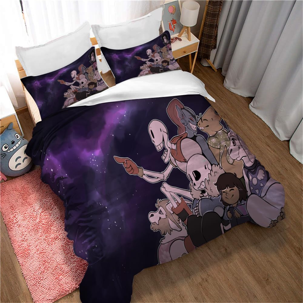Duvet Cover Set Undertale Game 100% Long Staple Cotton, Breathable Bedding Set Light Weight Quilt Cover with Hidden Button Closure (200x200cm(Double),Undertale 01)