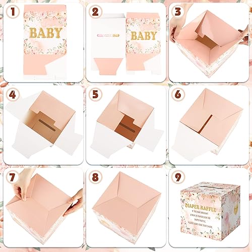 Miniatura 5 de Teling 51 boletos para rifas de pañales con caja de tarjetas, decoración de baby shower, caja de soporte para baby shower, para fiesta de rifas de